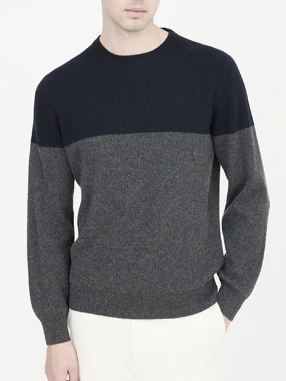 Tahari 100% Cashmere Pure Luxe Men's Mock Neck Sweater Black and Light Gray S